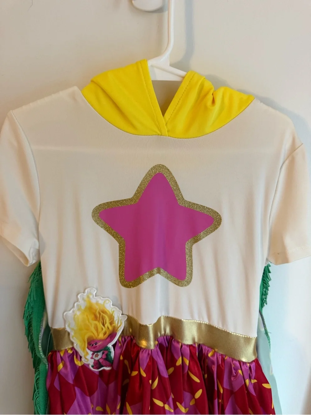 Trolls Cream, Pink, Yellow and Green Star Hooded Costume Dress